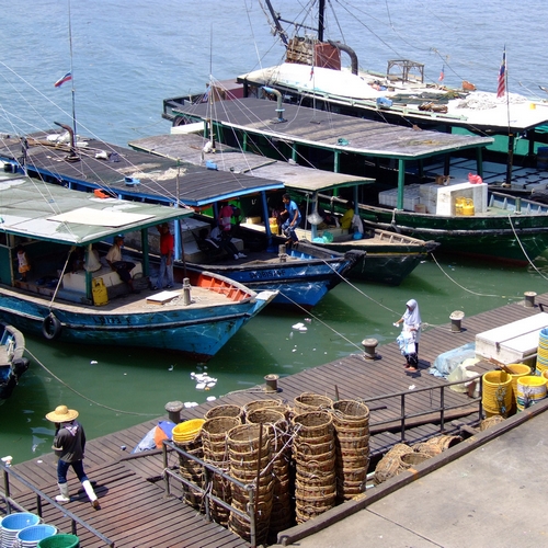 Vissersboten in Sandakan