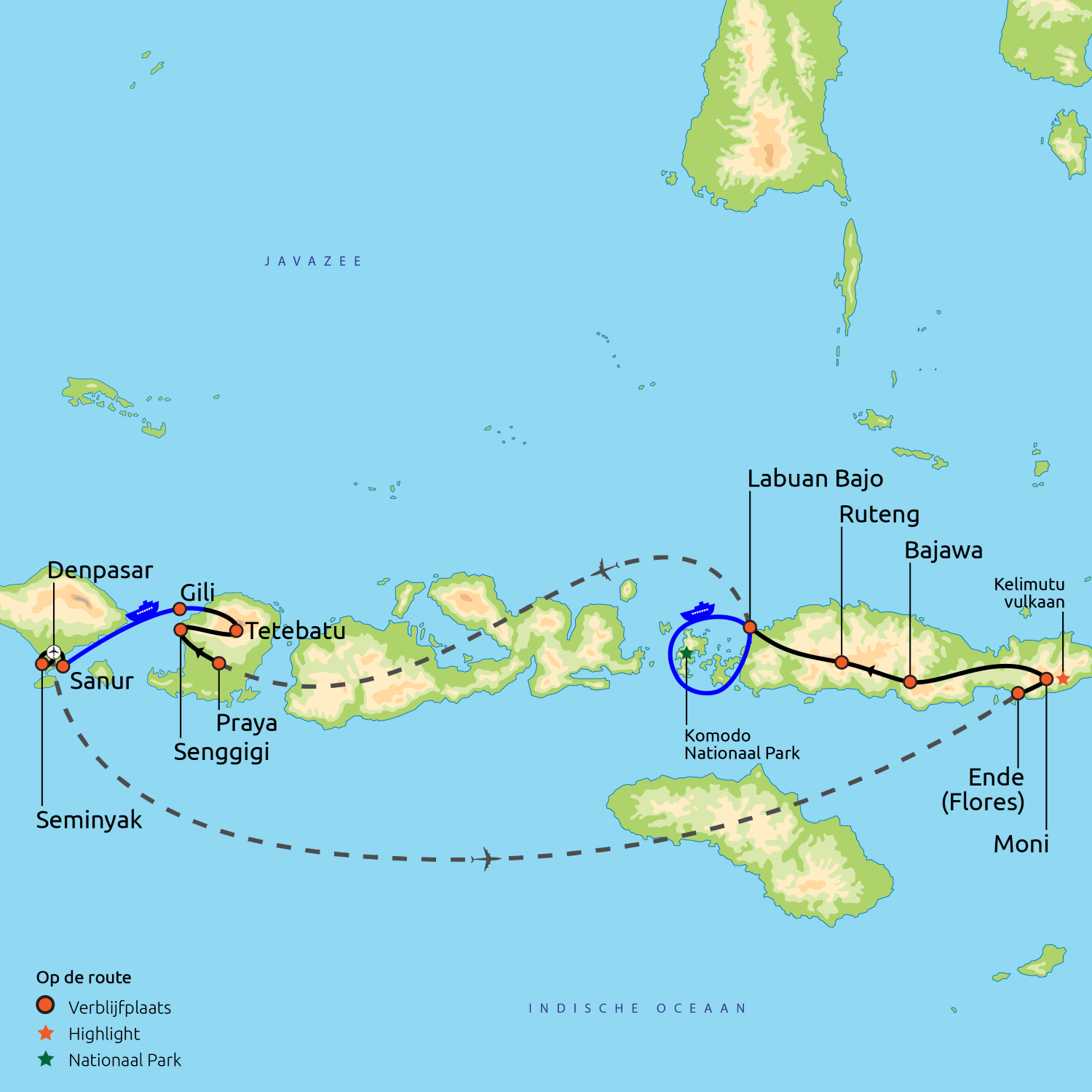 Route Bali & de kleine Sunda eilanden