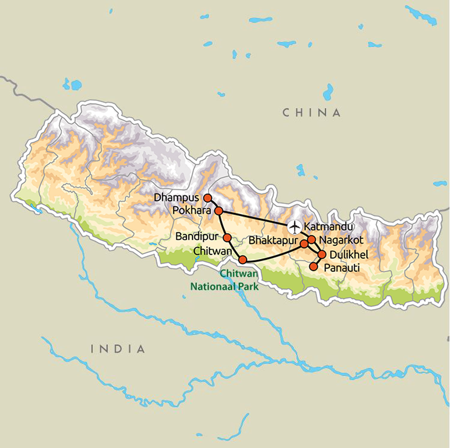 Routekaart Beste van Nepal
