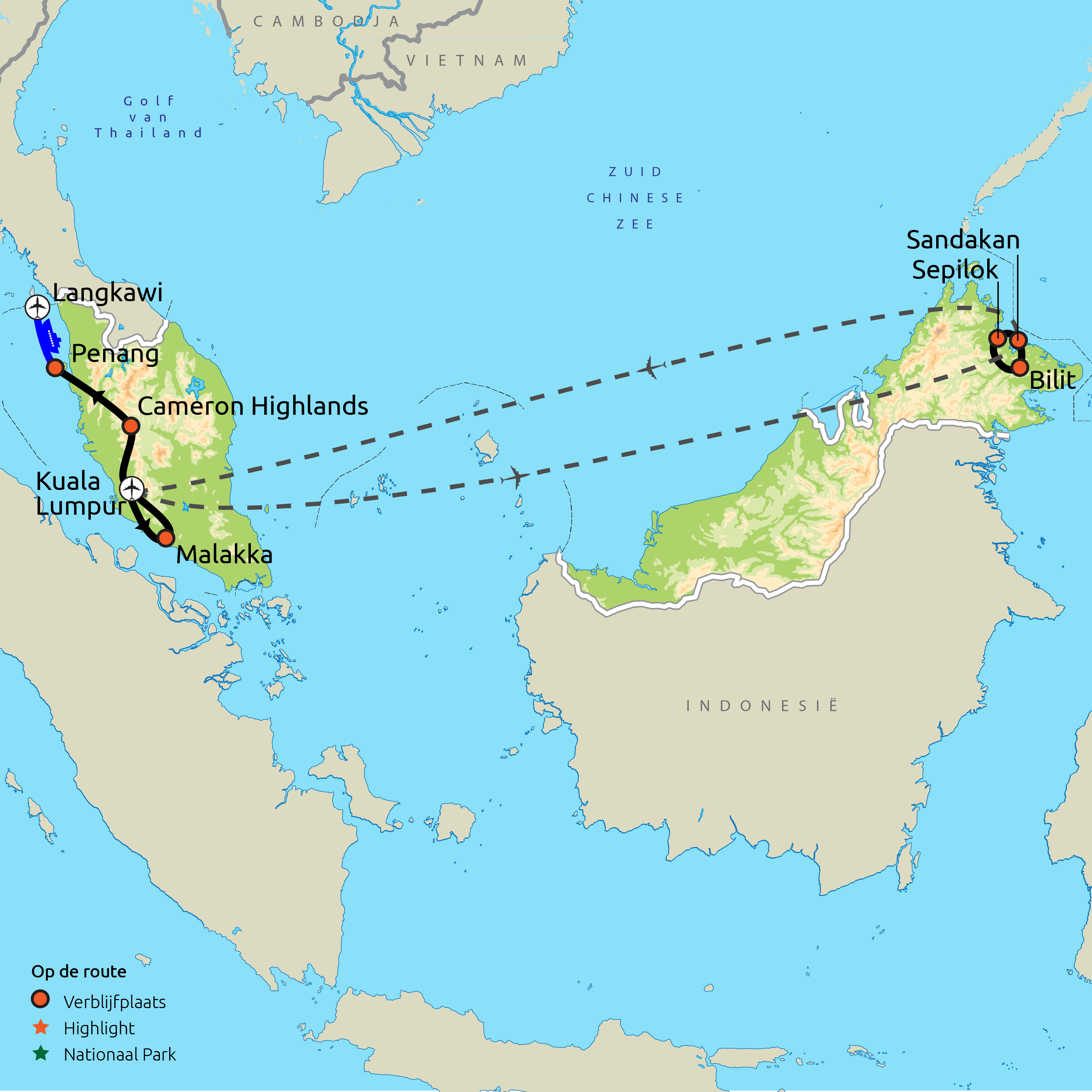 Routekaart Maleisië & Borneo (Sabah)