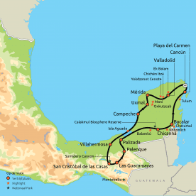 Routekaart Yucatán & Chiapas Compleet