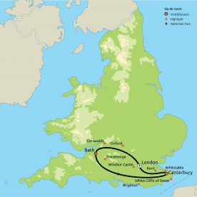 Routekaart Historisch Zuidoost Engeland