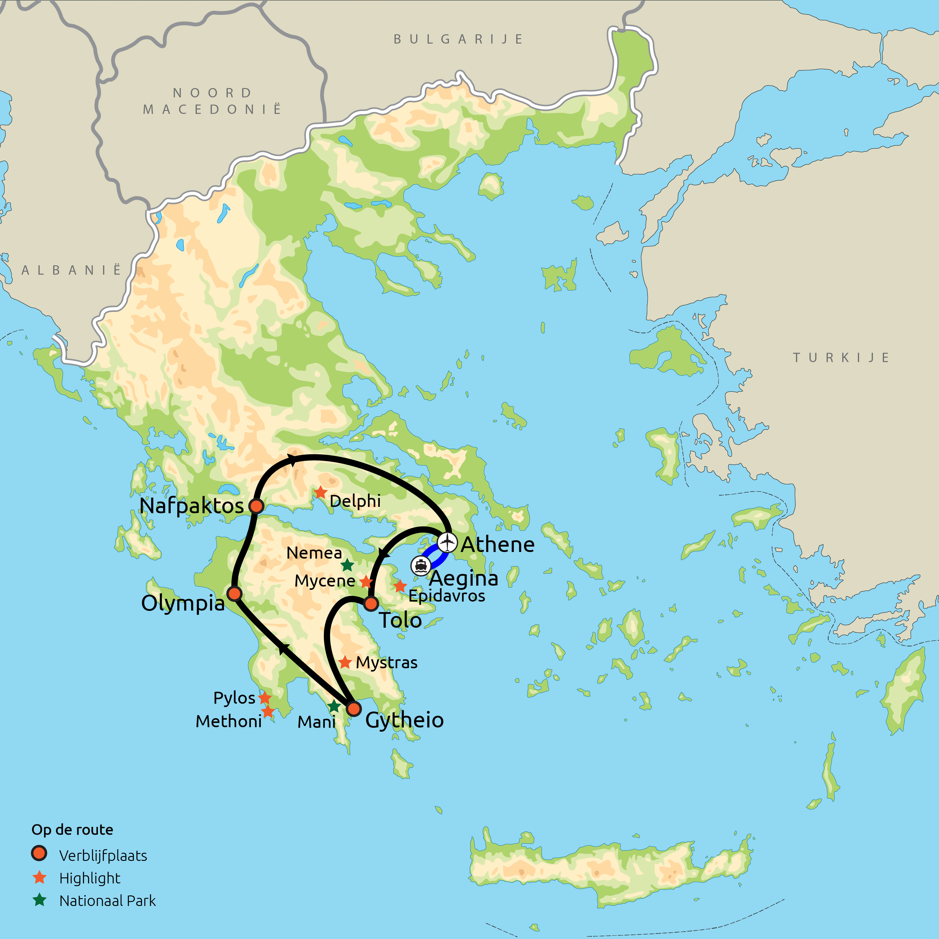 Routekaart Relaxt door de Peloponnesos