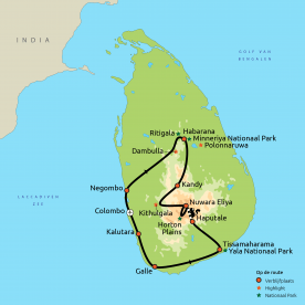 Routekaartje Avontuurlijk Sri Lanka nieuw