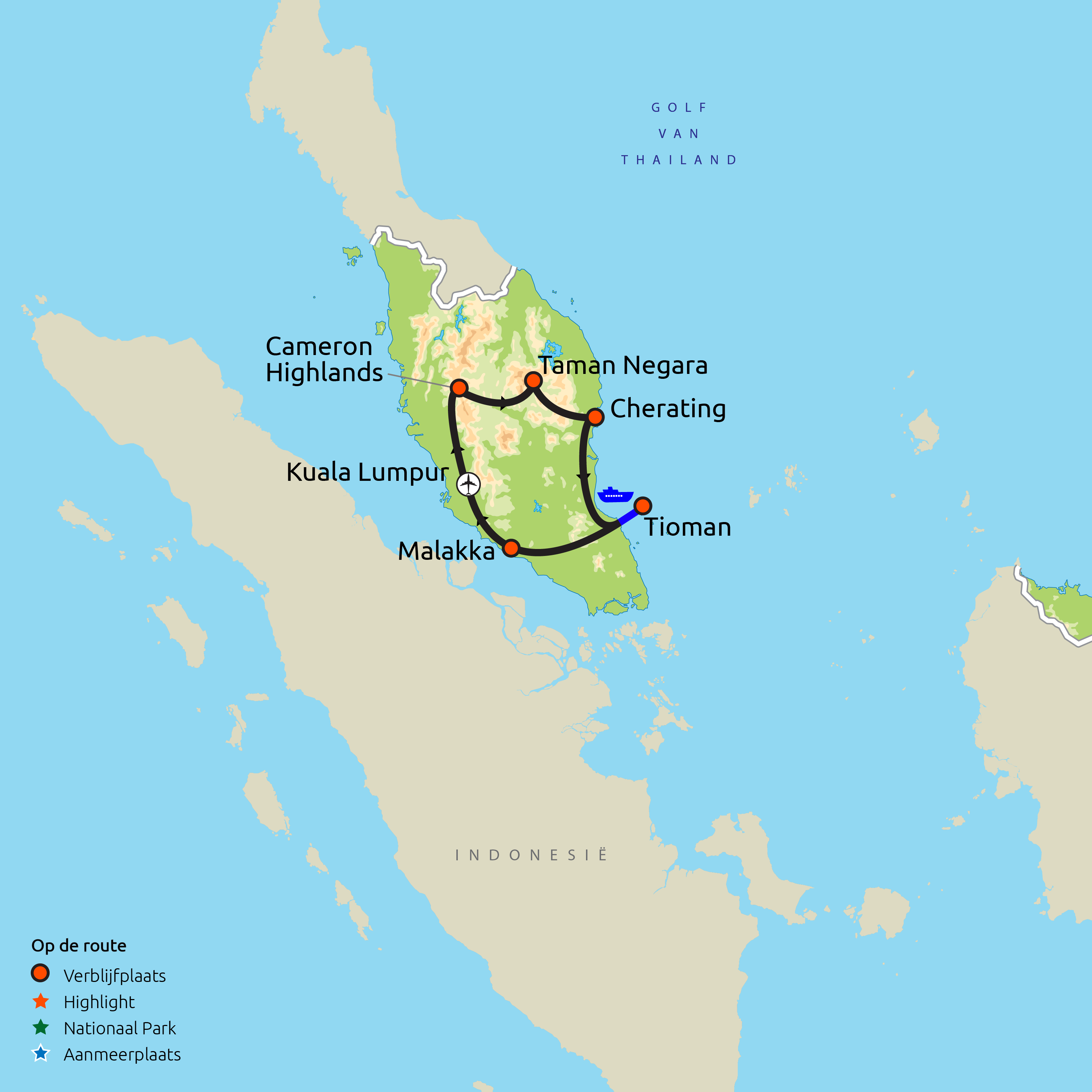 Het Mooiste van Maleisië & Tioman, routekaartje