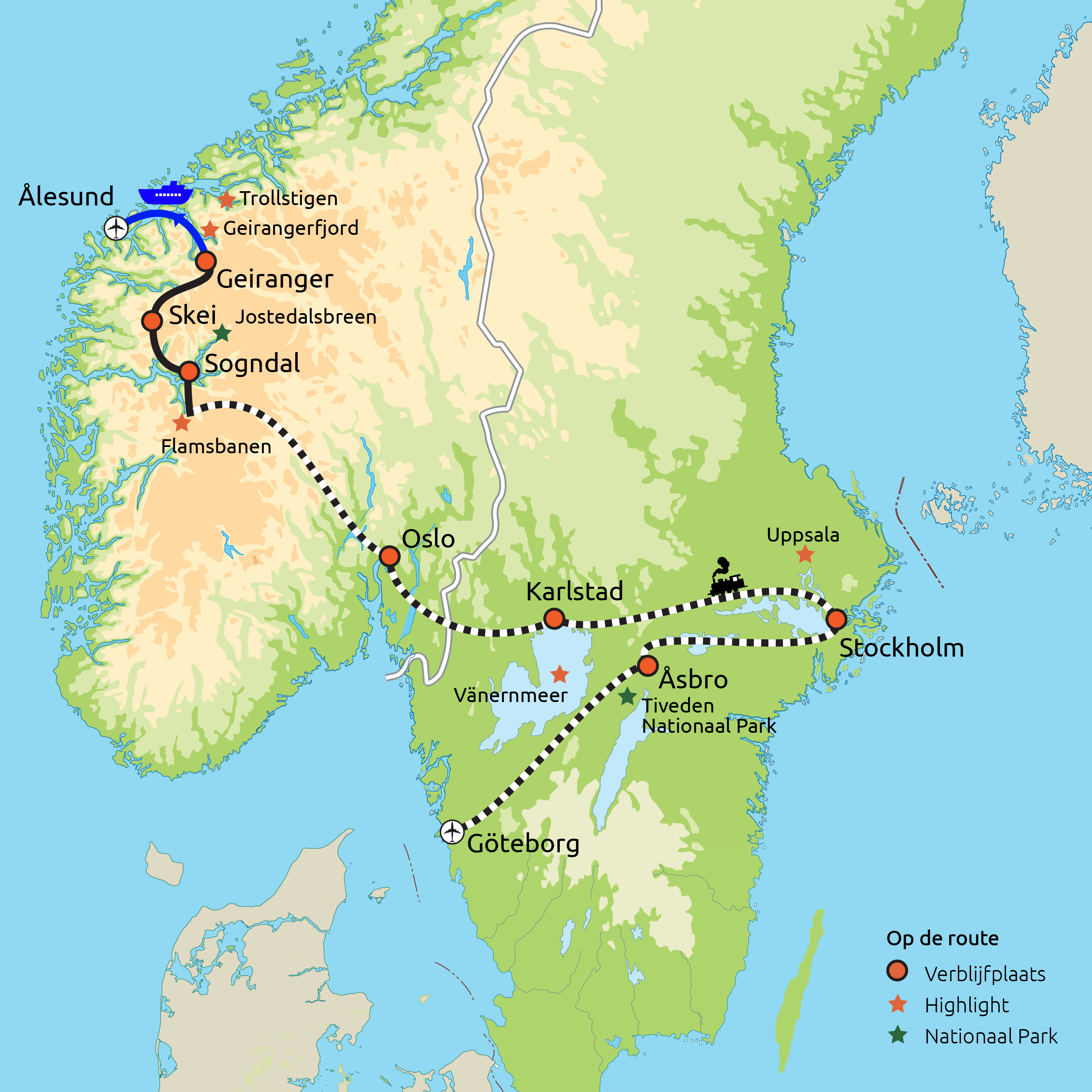 Routekaartje Zweden & Noorwegen