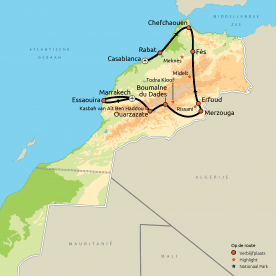 Routekaart Hoogtepunten van Marokko