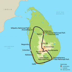 Routekaartje Relaxt door Sri Lanka nieuw