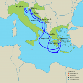 Routekaartje cruise Griekenland, Kroatië & Montenegro