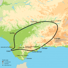 Routekaart groepsreis Andalusië Compleet