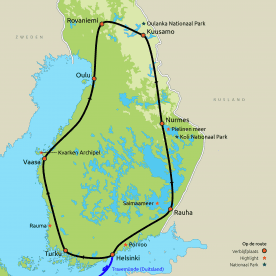 Routekaart Finse meren en Lapland