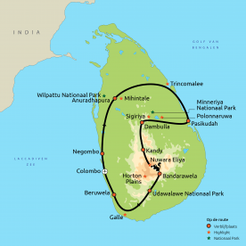 Routekaartje nieuw Relaxt door Sri Lanka GRO