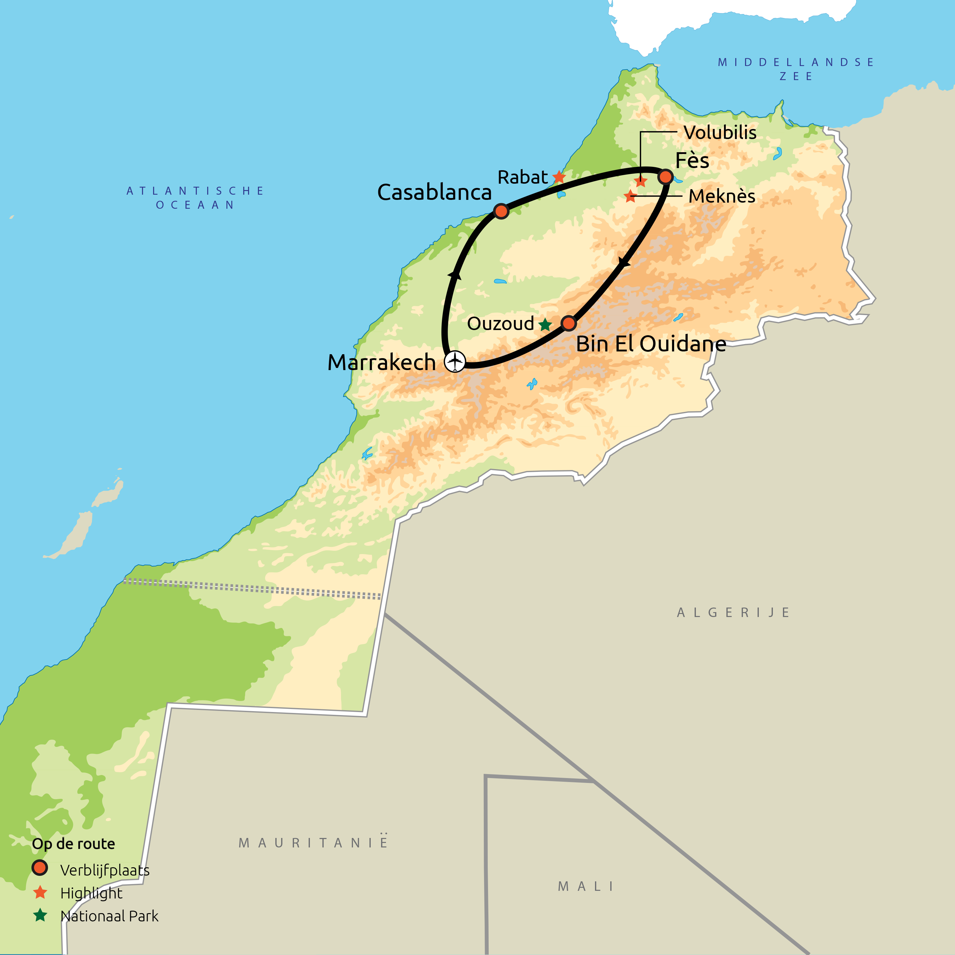 Routekaart Koningssteden van Marokko