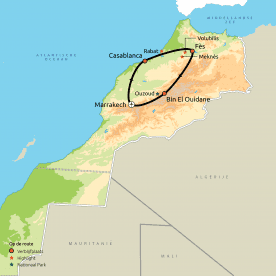Routekaartje Koningssteden van Marokko (groep)