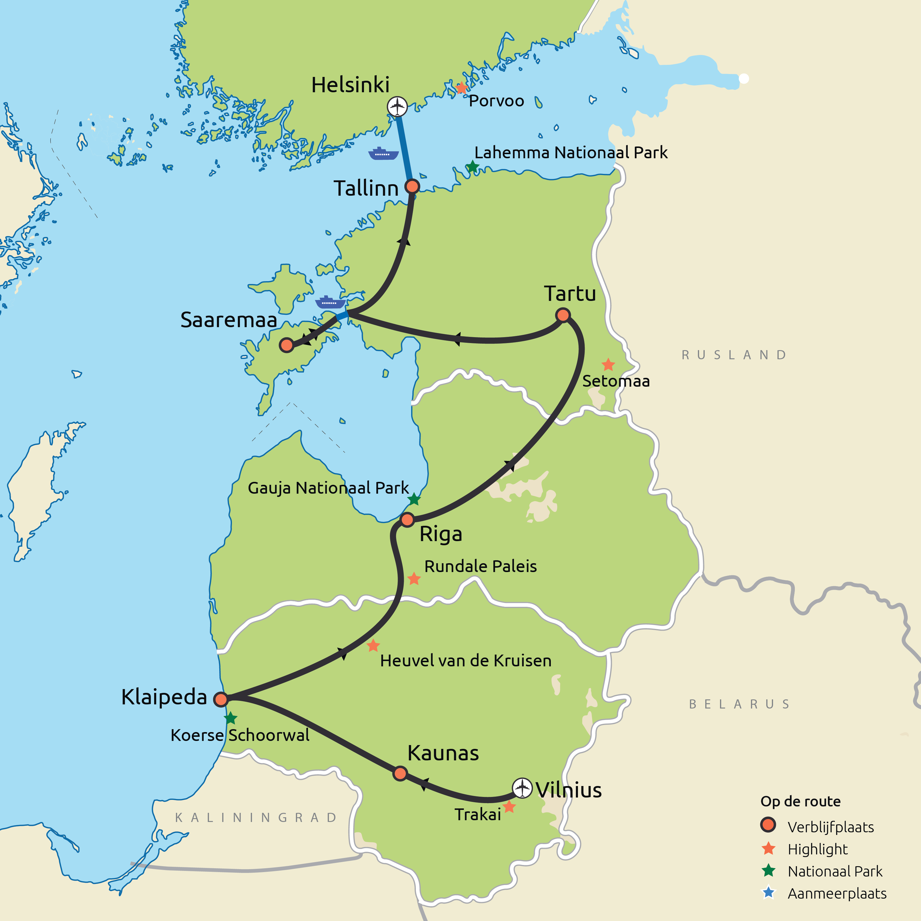 Routekaartje Litouwen, Letland, Estland & Litouwen