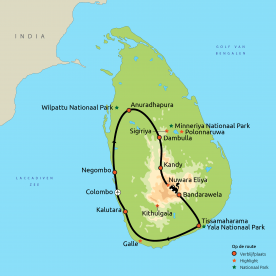 Routekaartje GRO Beste van Sri Lanka
