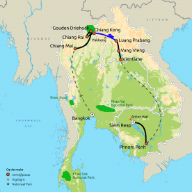 Routekaart Thailand, Laos & Cambodja