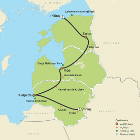 Routekaartje Litouwen, Letland en Estland 