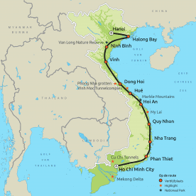 Routekaart Hoogtepunten van Vietnam