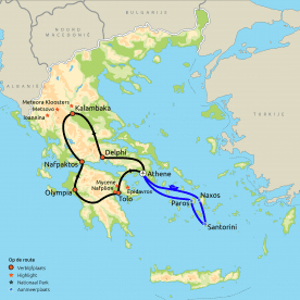 Routekaartje Groepsreis Klassiek Griekenland & de Cycladen