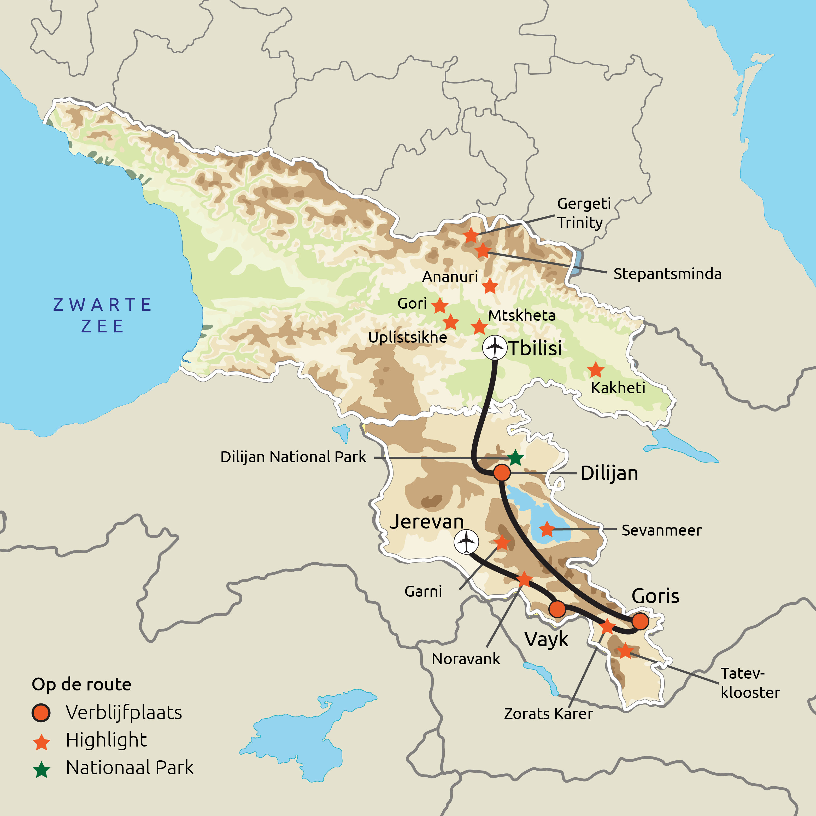 Routekaart Georgië & Armenië