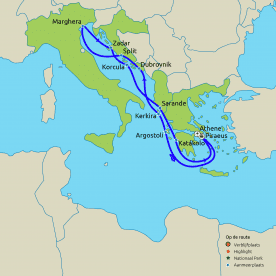 Routekaartje cruise Griekenland, Kroatië & Albanië