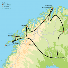 Routekaart groepsreis Noordkaap, Lapland & Lofoten
