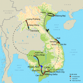 Routekaart Vietnam, Cambodja & Laos