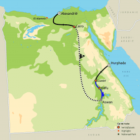 Routekaart Alexandrie naar de Rode Zee 15dgn