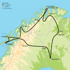 Routekaart groepsreis Noordkaap, Lapland & Lofoten