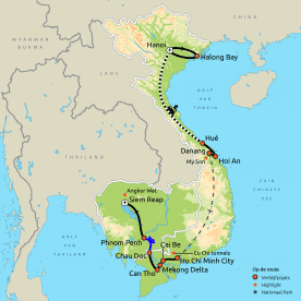 Routekaart Vietnam & Cambodja