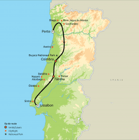 Routekaart Van Porto naar Lissabon GRO