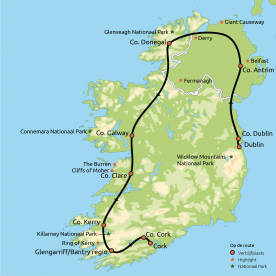 Ierland Compleet (o.b.v. eigen vervoer) routekaart