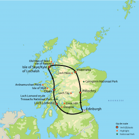 Routekaart Het hart van Schotland Flydrive