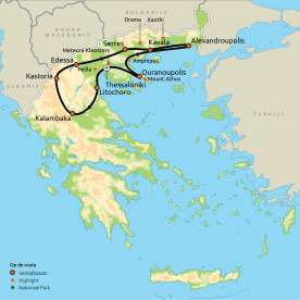 Routekaart Hoogtepunten van Noord-Griekenland