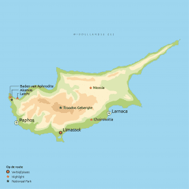 Routekaart Hoogtepunten van Cyprus