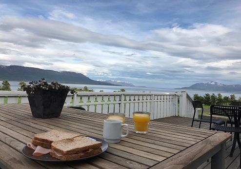 Hotel Sveinbjarnargerði, uitzicht vanaf terras