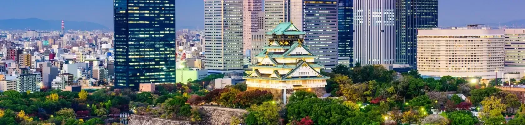 De stad Osaka in de avonduren