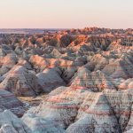 Badlands National Park met zonsondergang, South Dakota