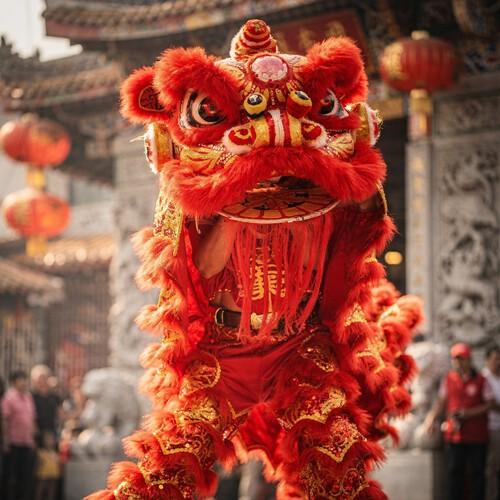 Traditionele Chinese leeuwendansvoorstelling