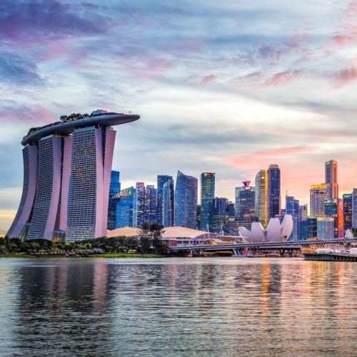 De skyline van Singapore