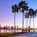 Skyline van San Diego vanaf Conorado Island
