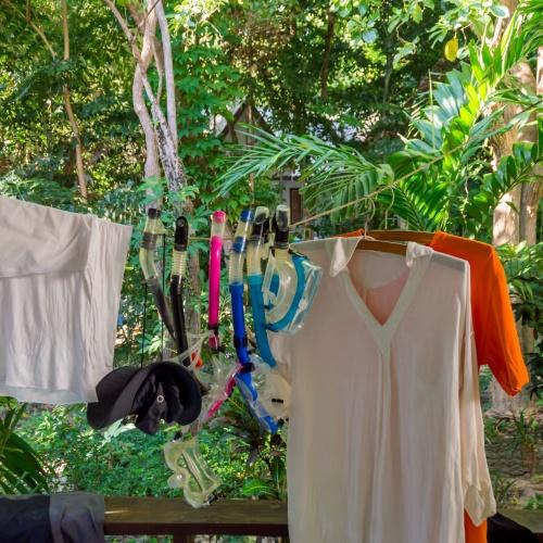 kleding en snorkelspullen drogen