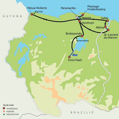 Suriname, routekaartje