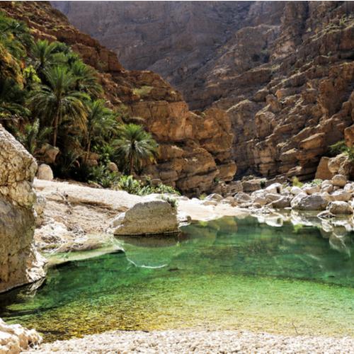 Verfrissende poelen bij de Wadi Shab