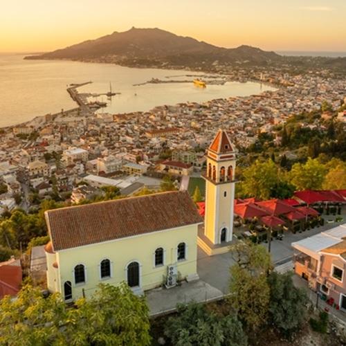 Zakynthos-stad, zonsondergang