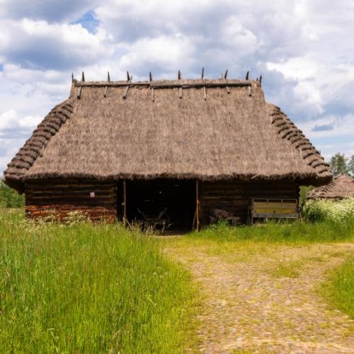 Białowieża, traditionele houten huizen