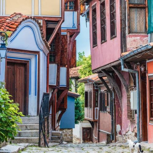 Traditionele gebouwen in de oude binnenstad van Plovdiv