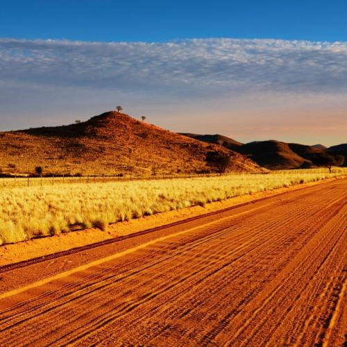 Weg door de Kalahari woestijn