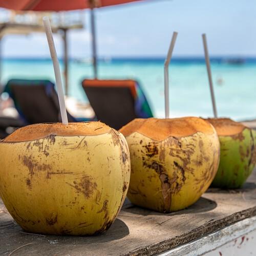Verse kokosnoten op het strand van Gili Trawangan